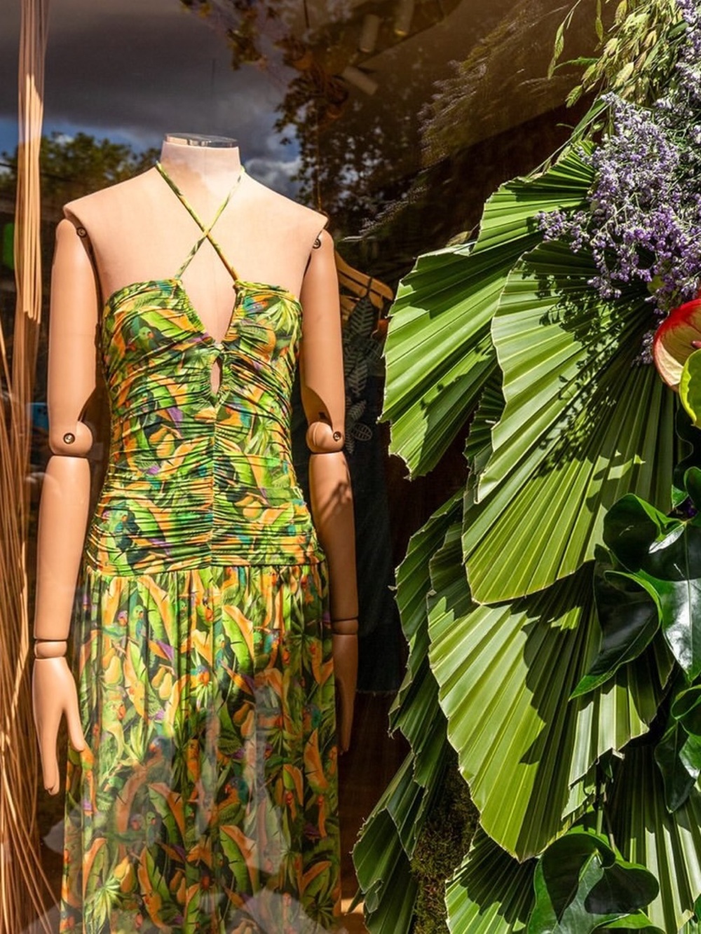 FARM Rio Strapless Tropical Midi Dress in Green and Yellow Print - Picture 2 of 16